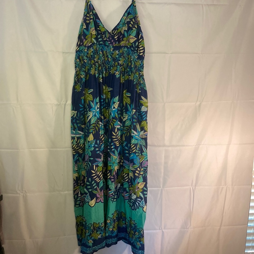 Tropical Floral Maxi Dress in Blue and Green 3X wonderful for these summer days!